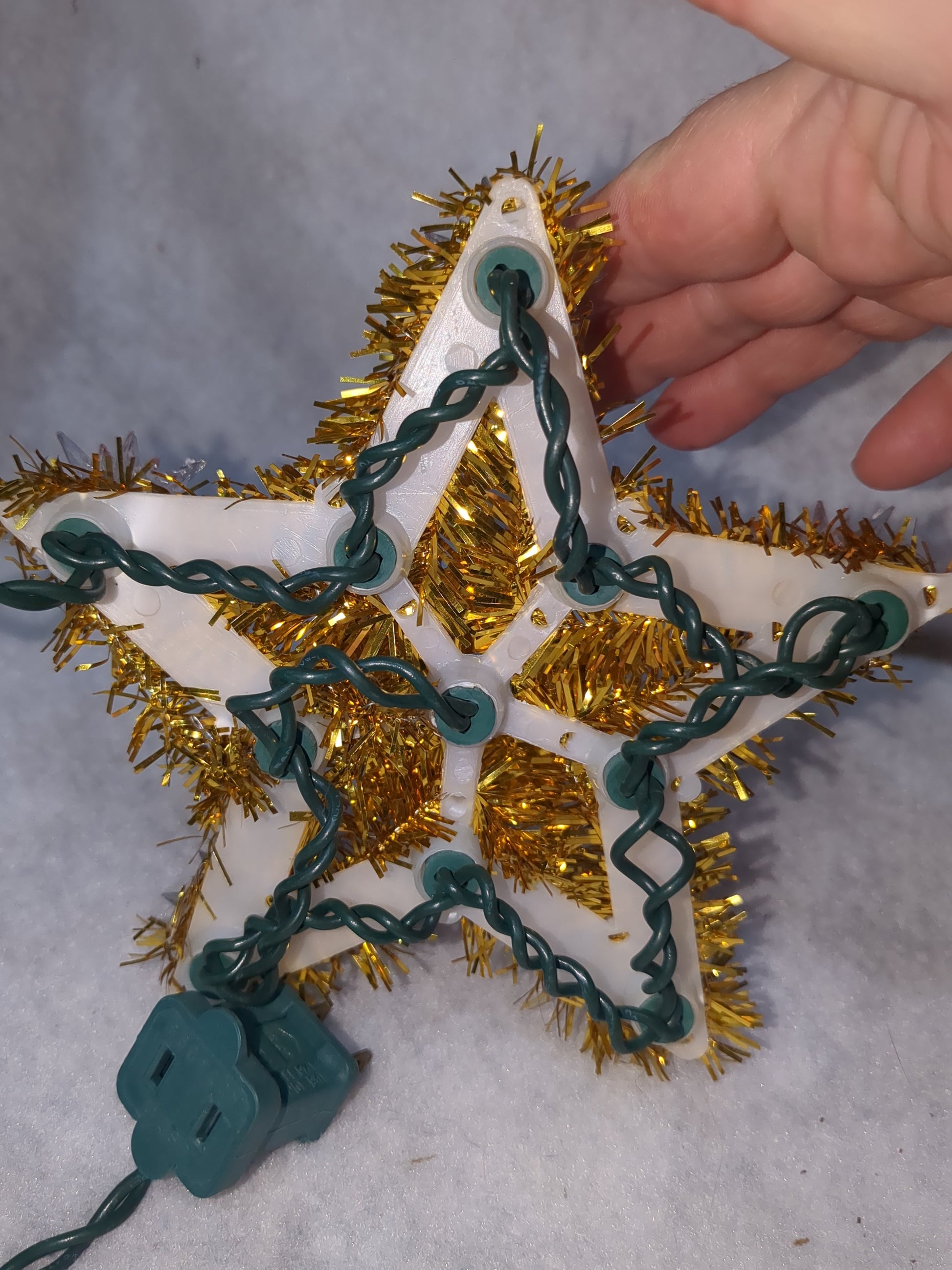 Vintage Christmas gold star tinsel Tree Top Red Flashing Lights tt50