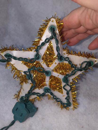 Vintage Christmas gold star tinsel Tree Top Red Flashing Lights tt50