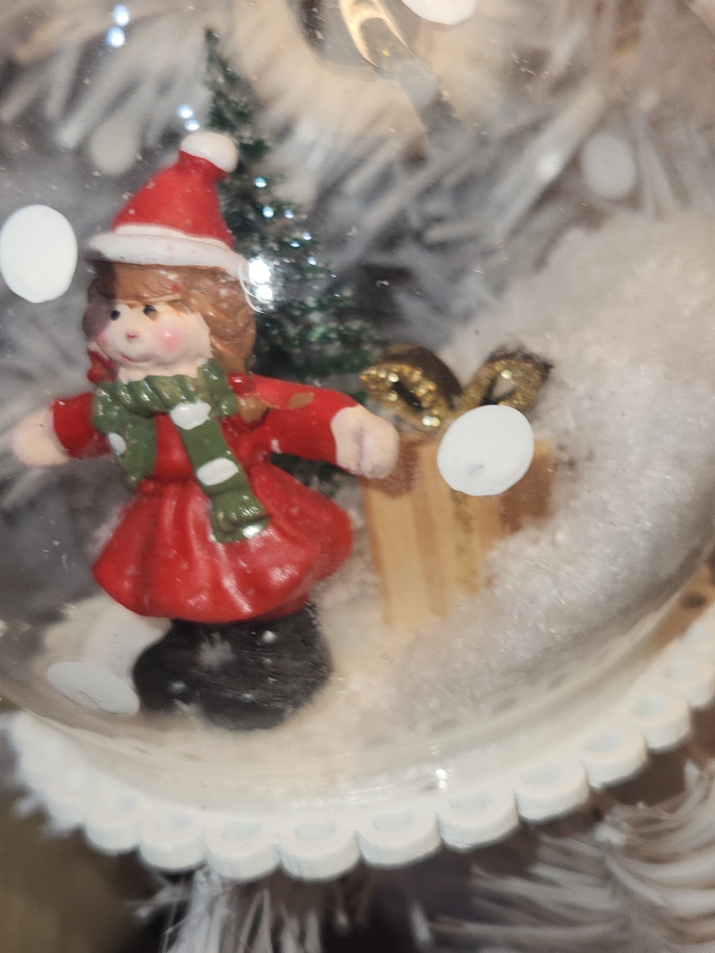 Glass Snowglobe Ornament with Girl Gift Snow Tree st1