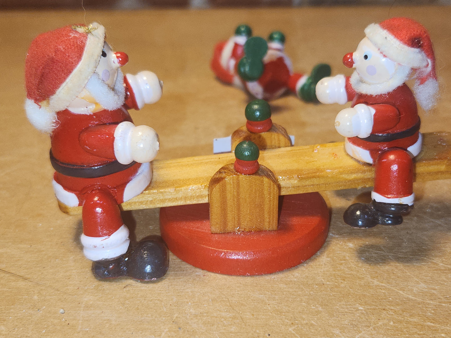 Vintage Wooden Ornaments Santa Set of 4 MCM Kitchy