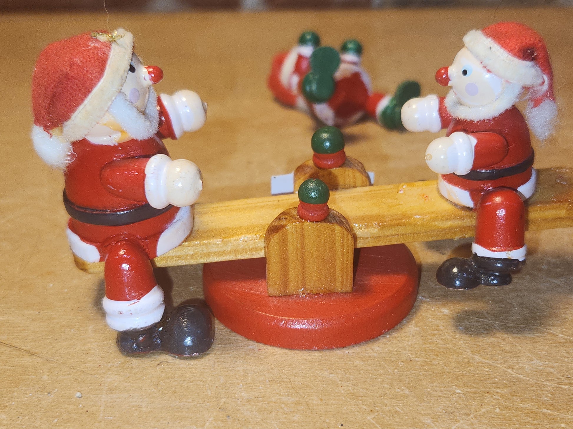 Vintage Wooden Ornaments Santa Set of 4 MCM Kitchy