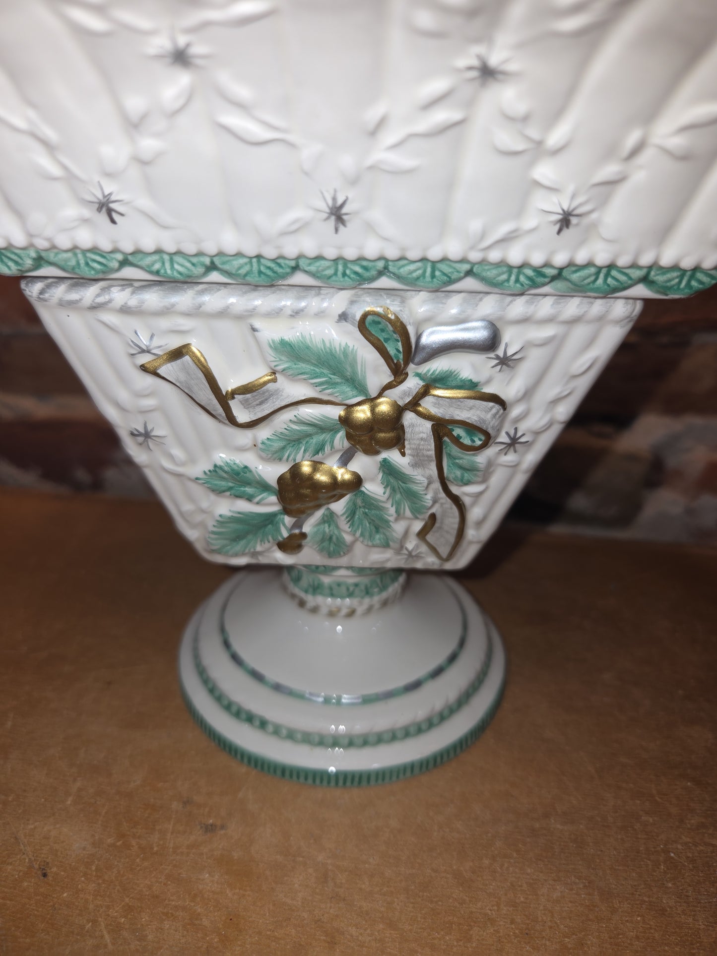 Vintage Claire Burke 2001 Holiday Collection Ceramic Pedestal AND Embossed Candy Dish