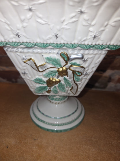 Vintage Claire Burke 2001 Holiday Collection Ceramic Pedestal AND Embossed Candy Dish