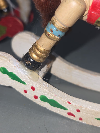 Vintage Wooden Ornaments Rocking Horses Set of 2 AS IS MCM Kitchy