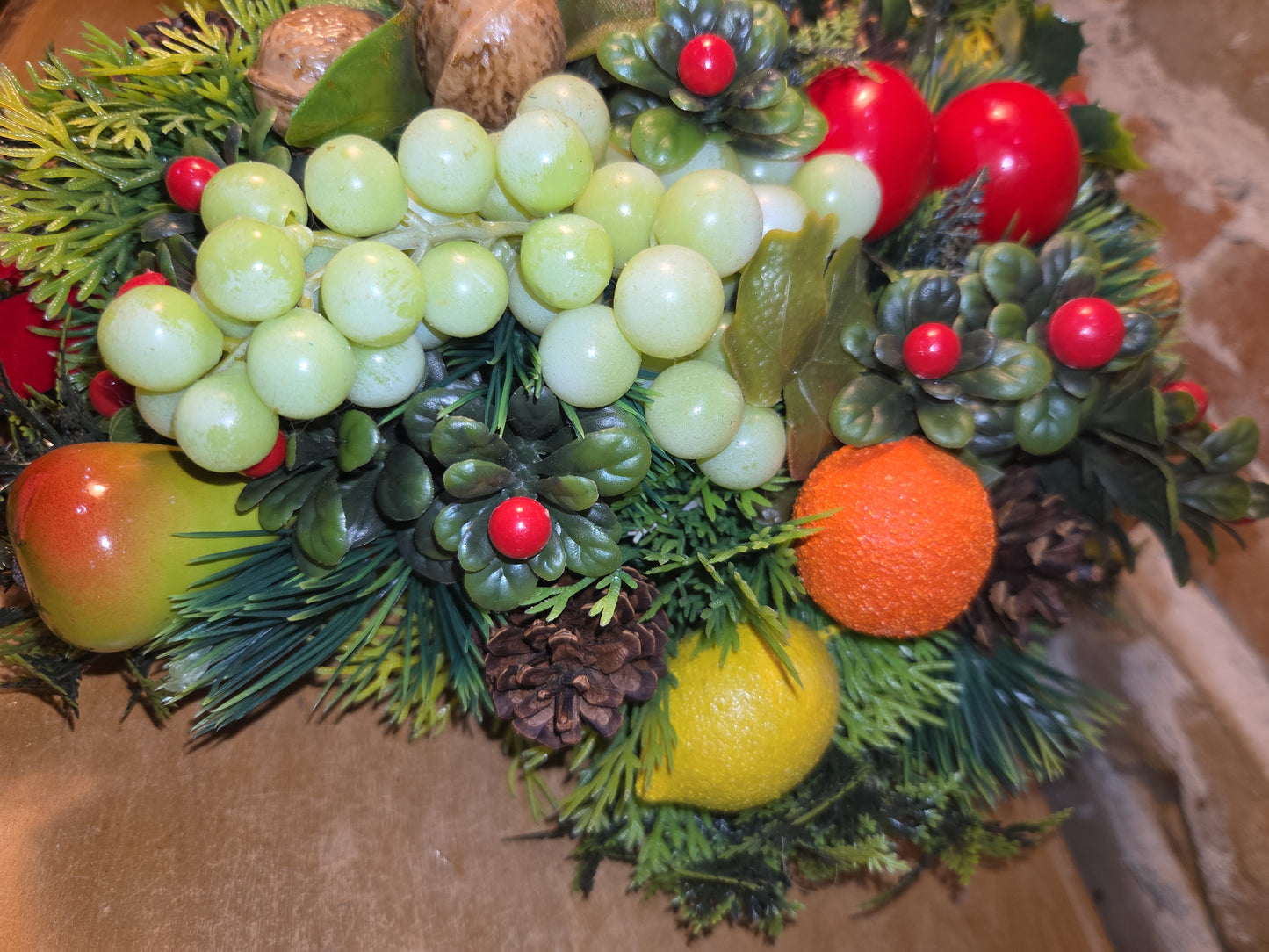 Vintage Plastic Greenery and Plastic Fruit for Christmas Arrangements