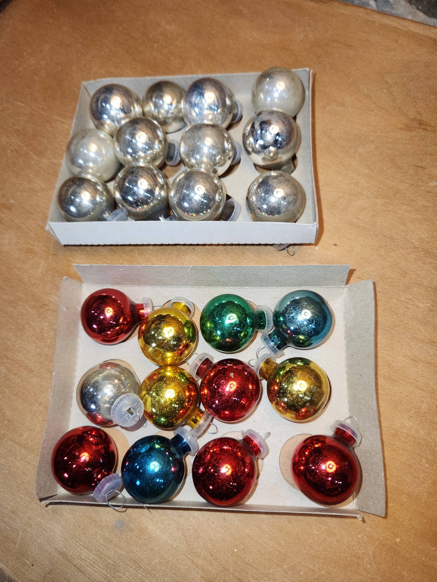 Vintage Mercury Glass Feather Tree Ornaments 24 Pieces Plastic Tops