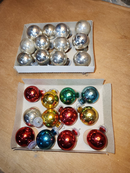 Vintage Mercury Glass Feather Tree Ornaments 24 Pieces Plastic Tops