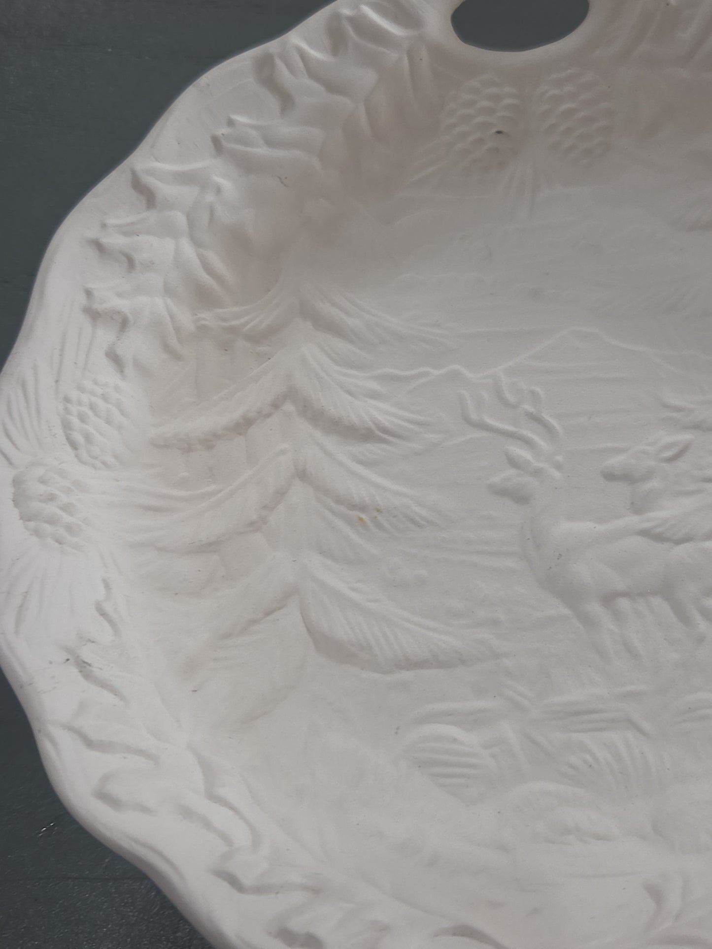 Unpainted Ceramic Serving Bowl Ready to Paint Deer in Forest 9"