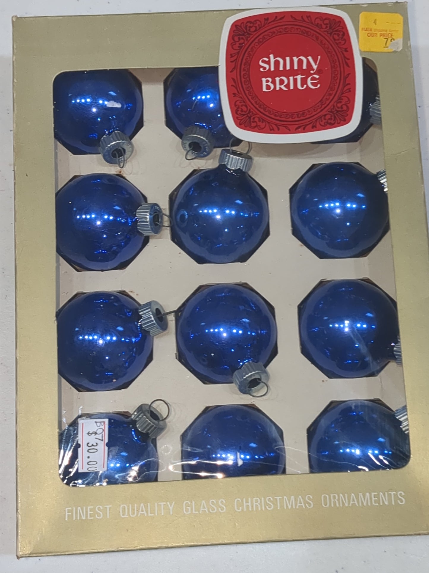 box of shiny brite bright royal blue ornament 1 1/2" bo7