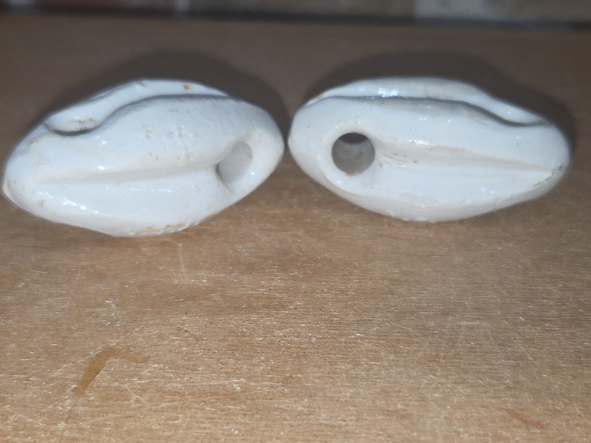 Vintage Ceramic Insulators Wire Strain Johnny Ball Style Egg Shaped Set of 2 AS IS vi10