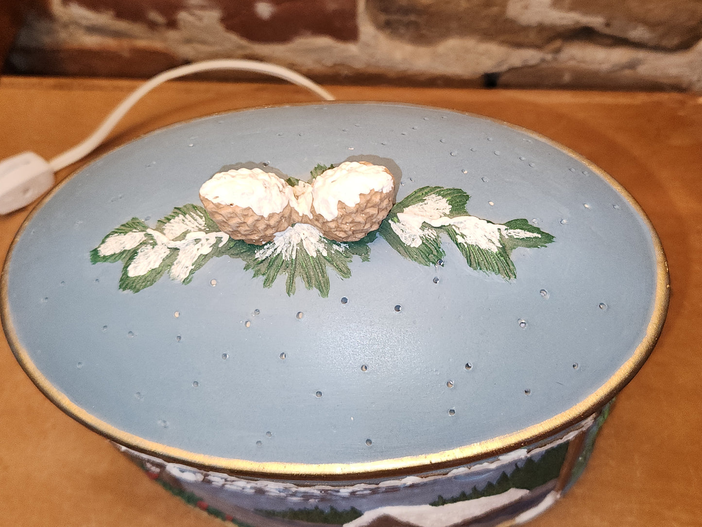 Vintage Ceramic Canister Night Light Covered Bridge Horse Pinecone AS IS nl9