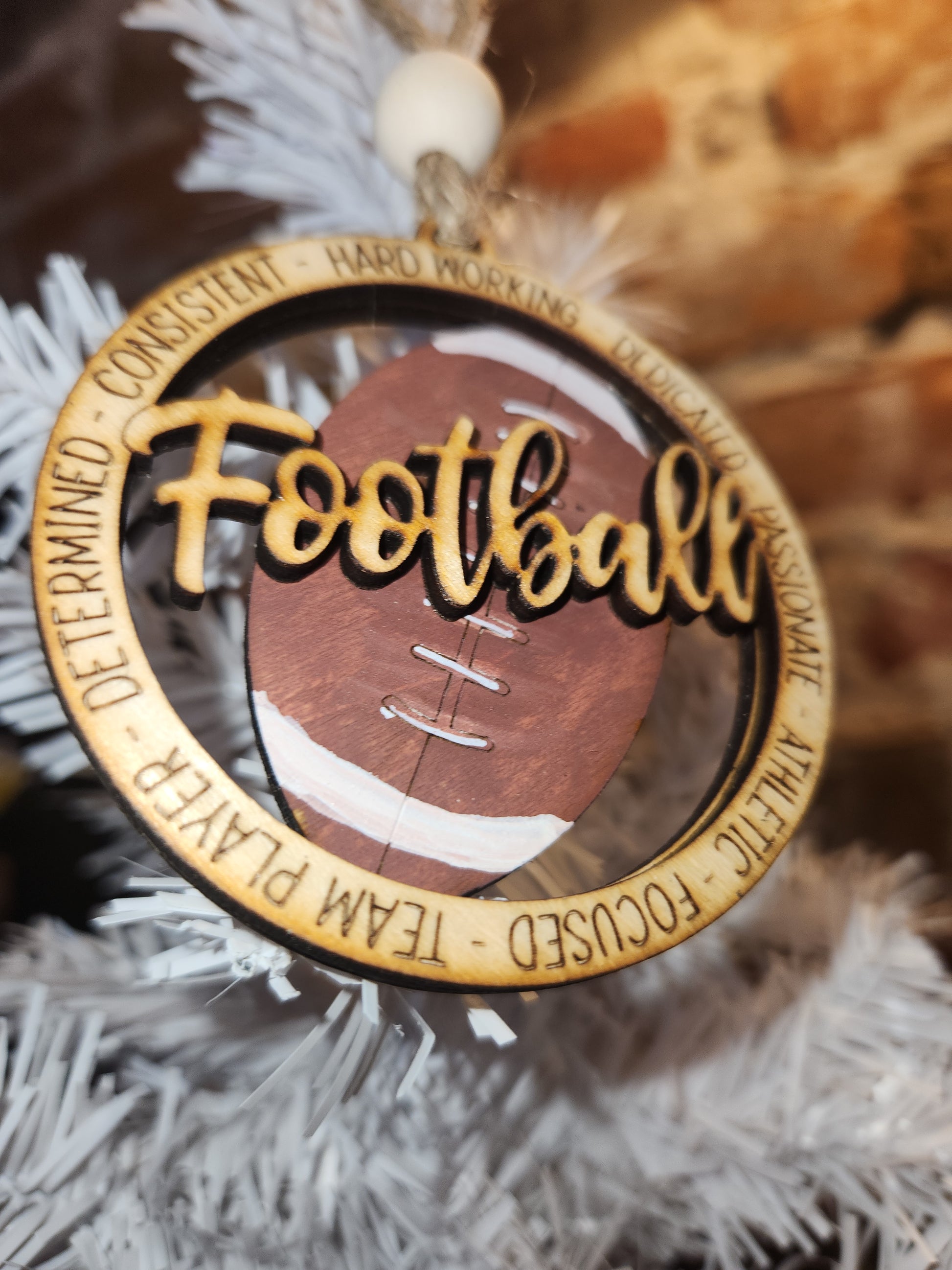 Wooden Football Car Charm for Rear-View Mirror or Ornament no15