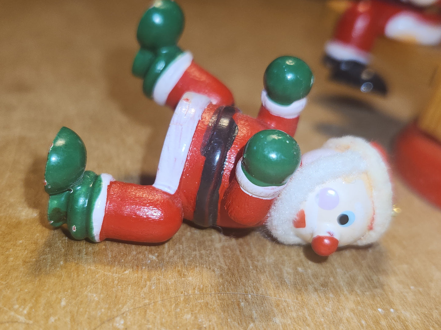 Vintage Wooden Ornaments Santa Set of 4 MCM Kitchy