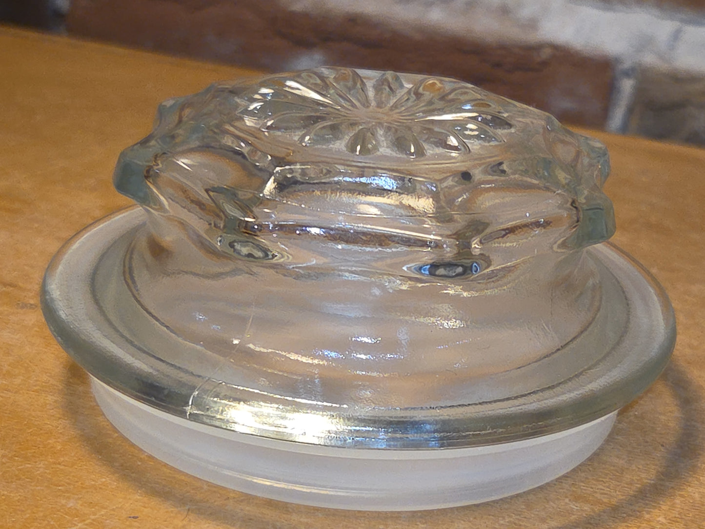 Vintage Clear Glass Square Canister with Sunburst Lid 6 1/4" square sj3