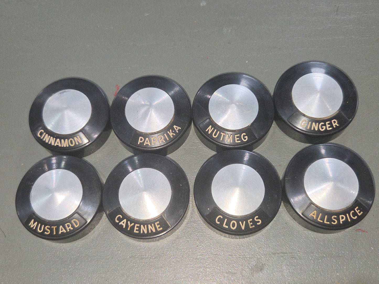 Kromex Vintage Aluminum Spice Set of 8 and Rack alu003