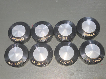 Kromex Vintage Aluminum Spice Set of 8 and Rack alu003