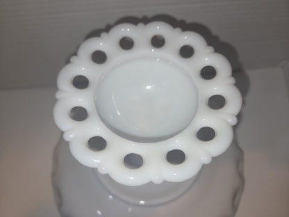 Vintage Westmoreland Milk Glass Compote Bowl Pedestal Doric Pattern Open Lace mg87