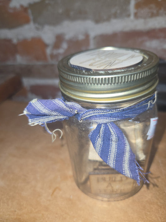 Family Fun Pick an Activity Jar with Blue & Tan Ribbon ffj4