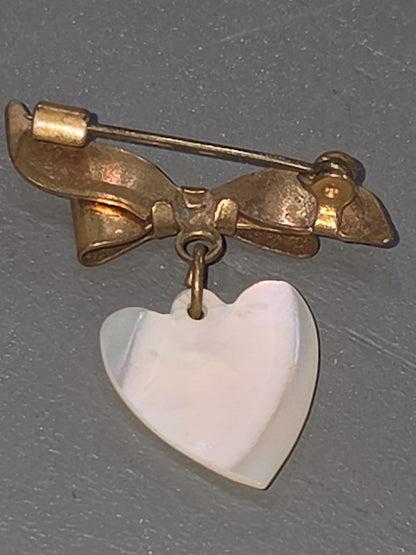 Vintage Pin Miraculous Medal Heart Mother of Pearl