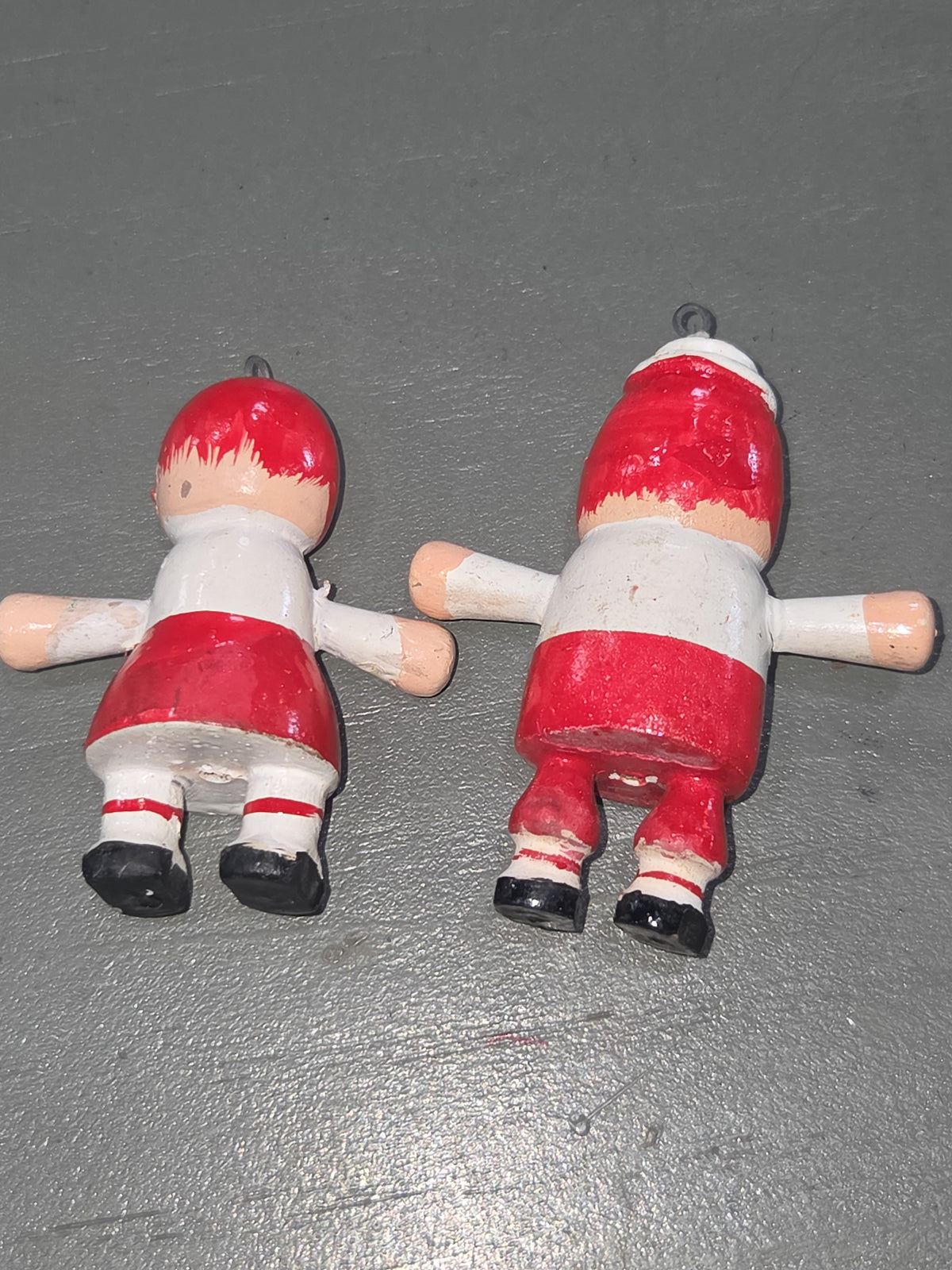 Vintage Wooden Ornaments Ragedy Ann and Ragedy Andy Set of 2 MCM Kitchy