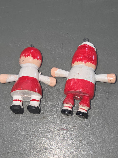 Vintage Wooden Ornaments Ragedy Ann and Ragedy Andy Set of 2 MCM Kitchy