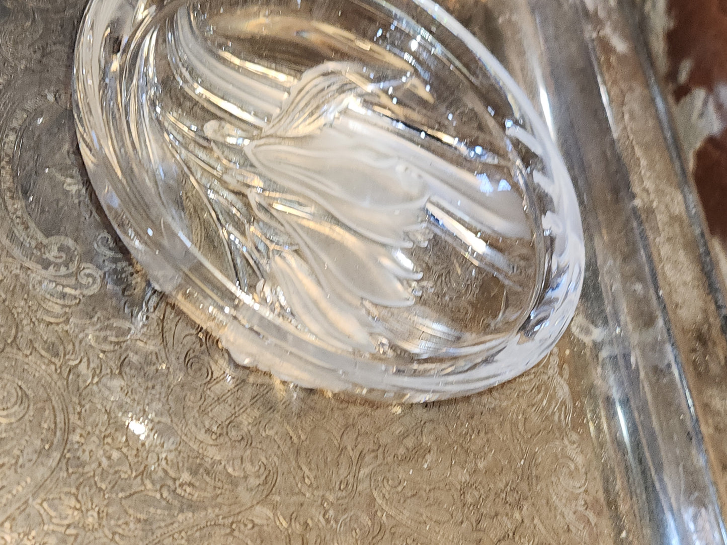 Vintage Mikasa Pressed Glass Parisian Iris Candy Dish Flowers Clear and Frosted gl08