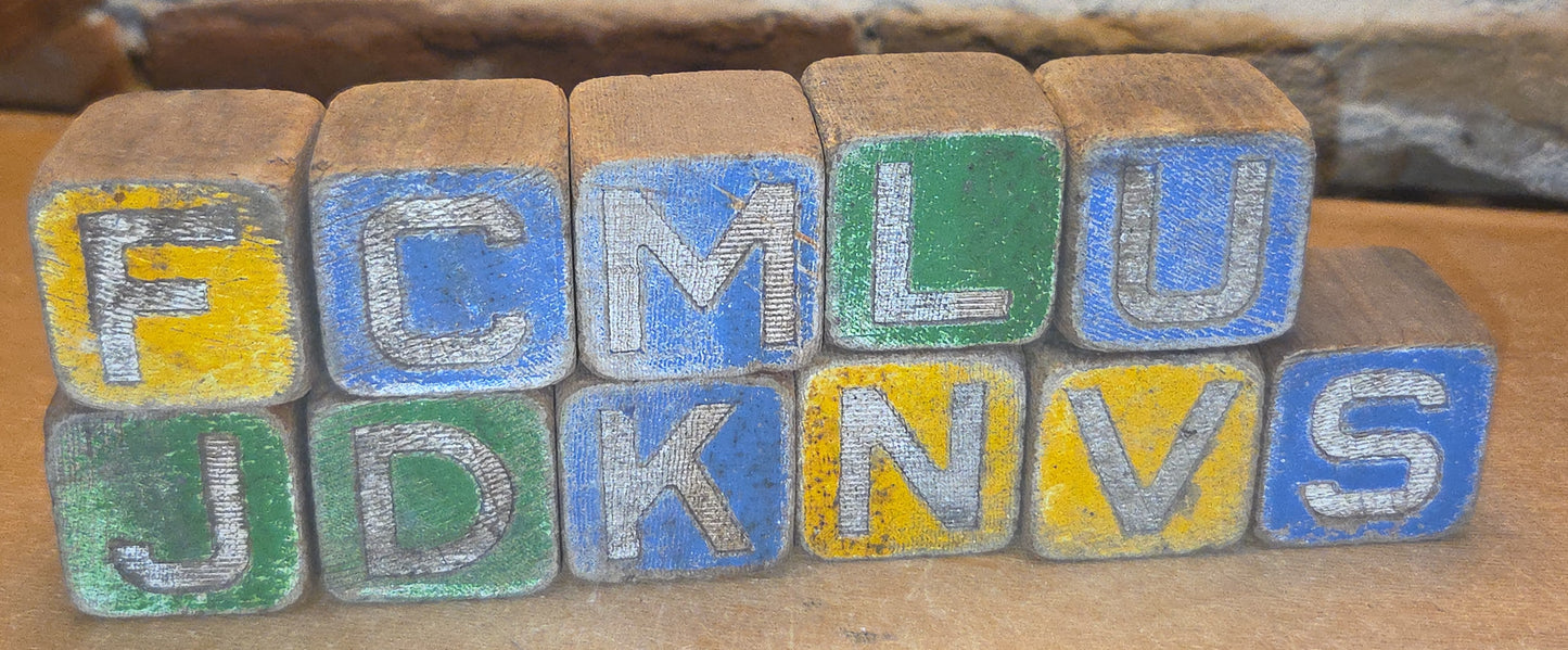 Vintage Disney Wooden Blocks Mickey Set of 11 Very Worn AS IS