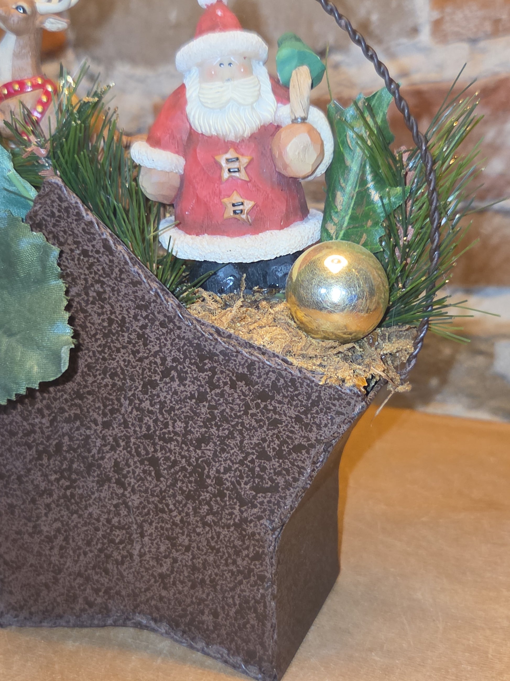 Assemblage with Vintage Reindeer and Santa in Star Hanger AS IS as7
