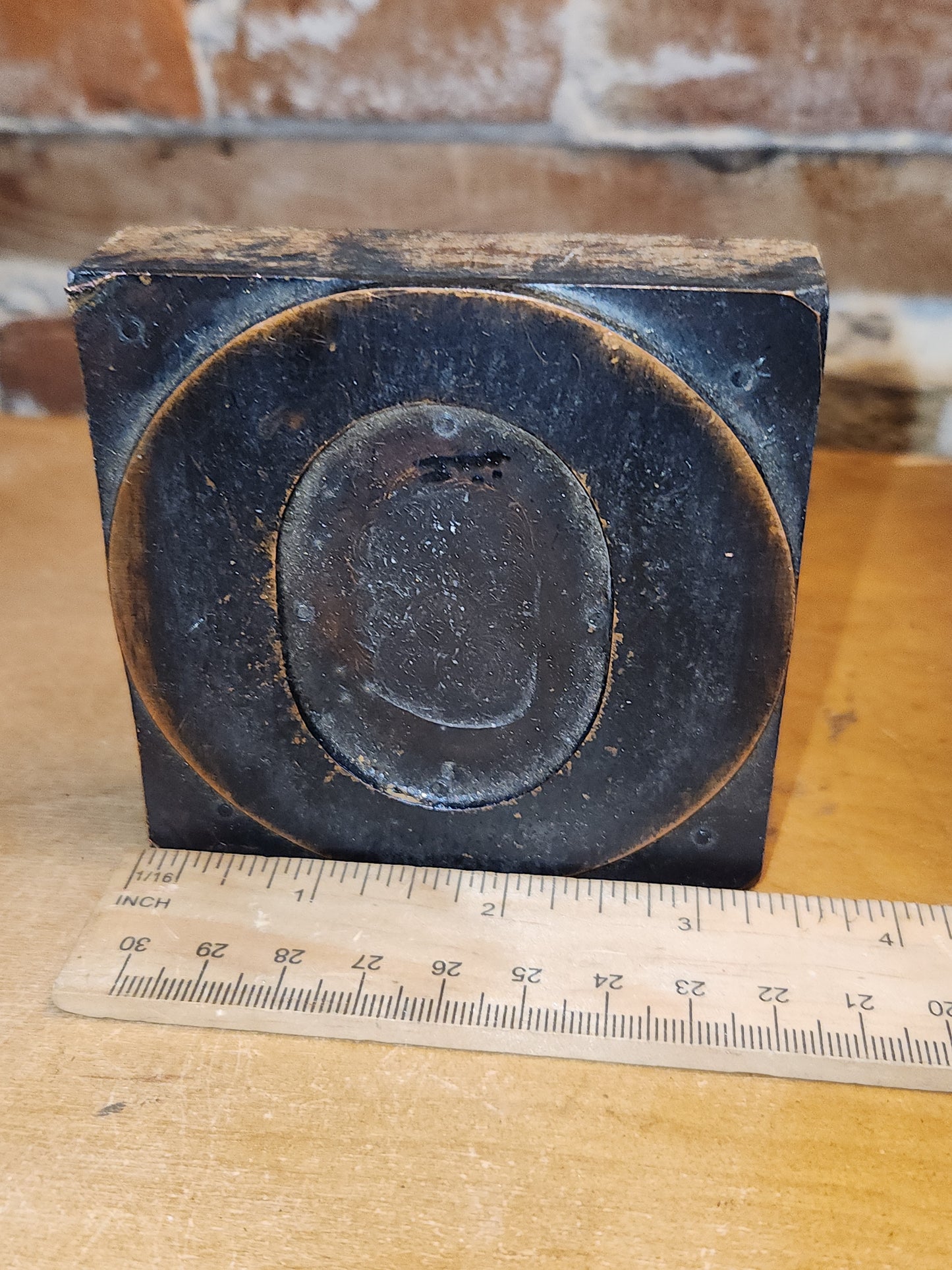 Vintage or Antique Letterpress Copper & Solid Wood Printing Block Letter O leto