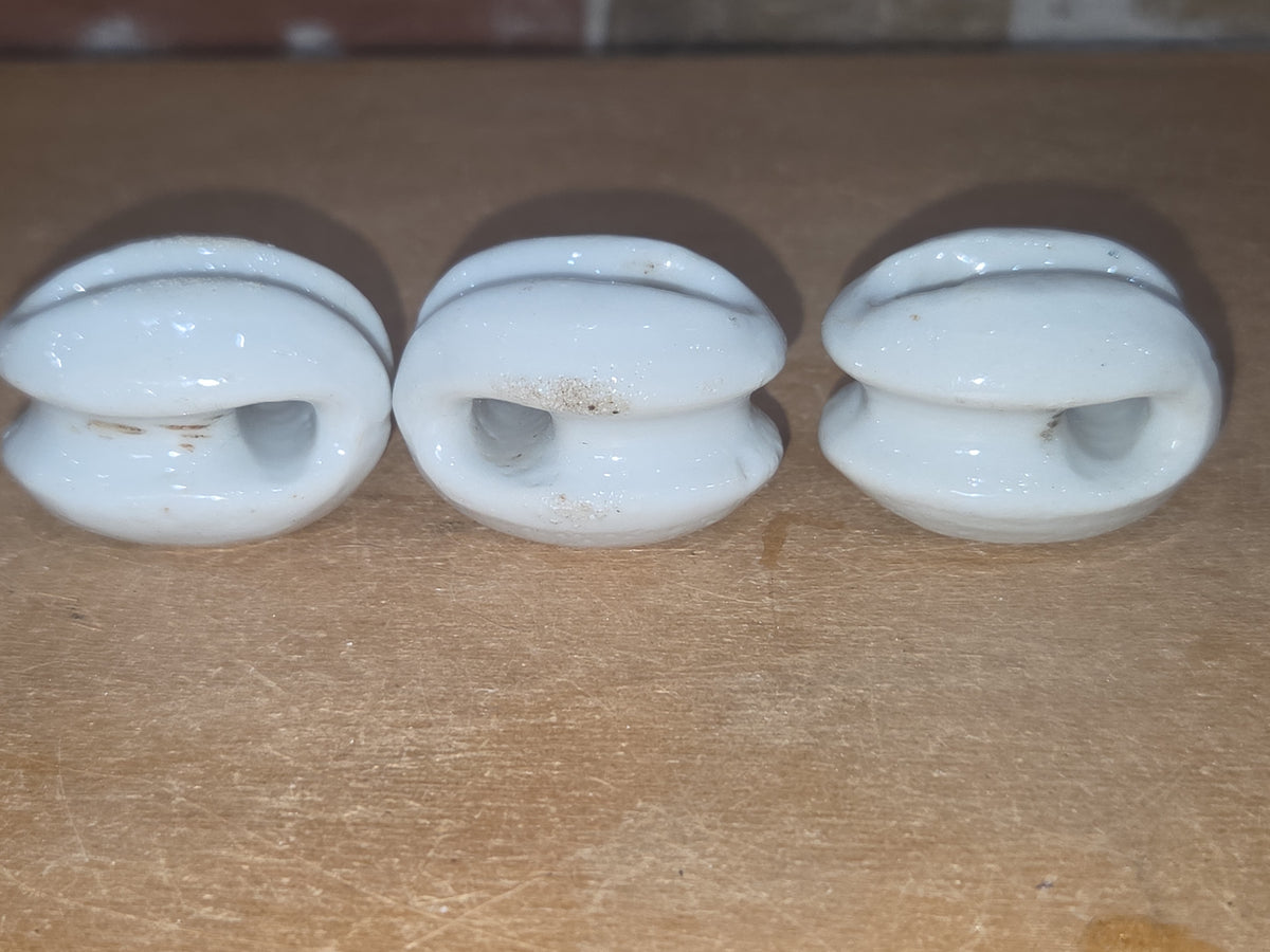 Vintage Small White Ceramic Porcelain Egg style Insulator Set of 3 Japan vi9