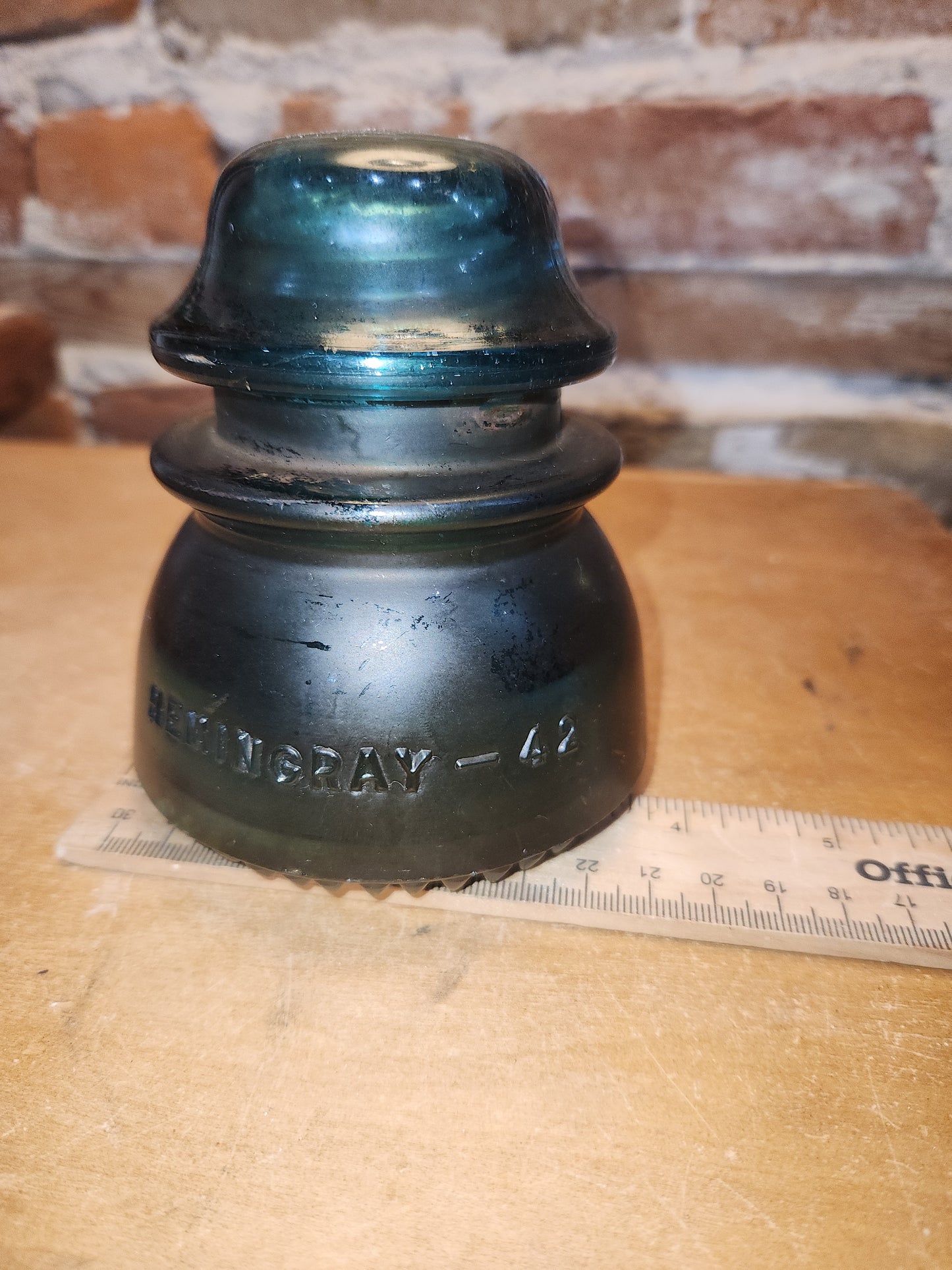 Vintage Hemingray # 42 teal green insulator Darker AS IS h642d