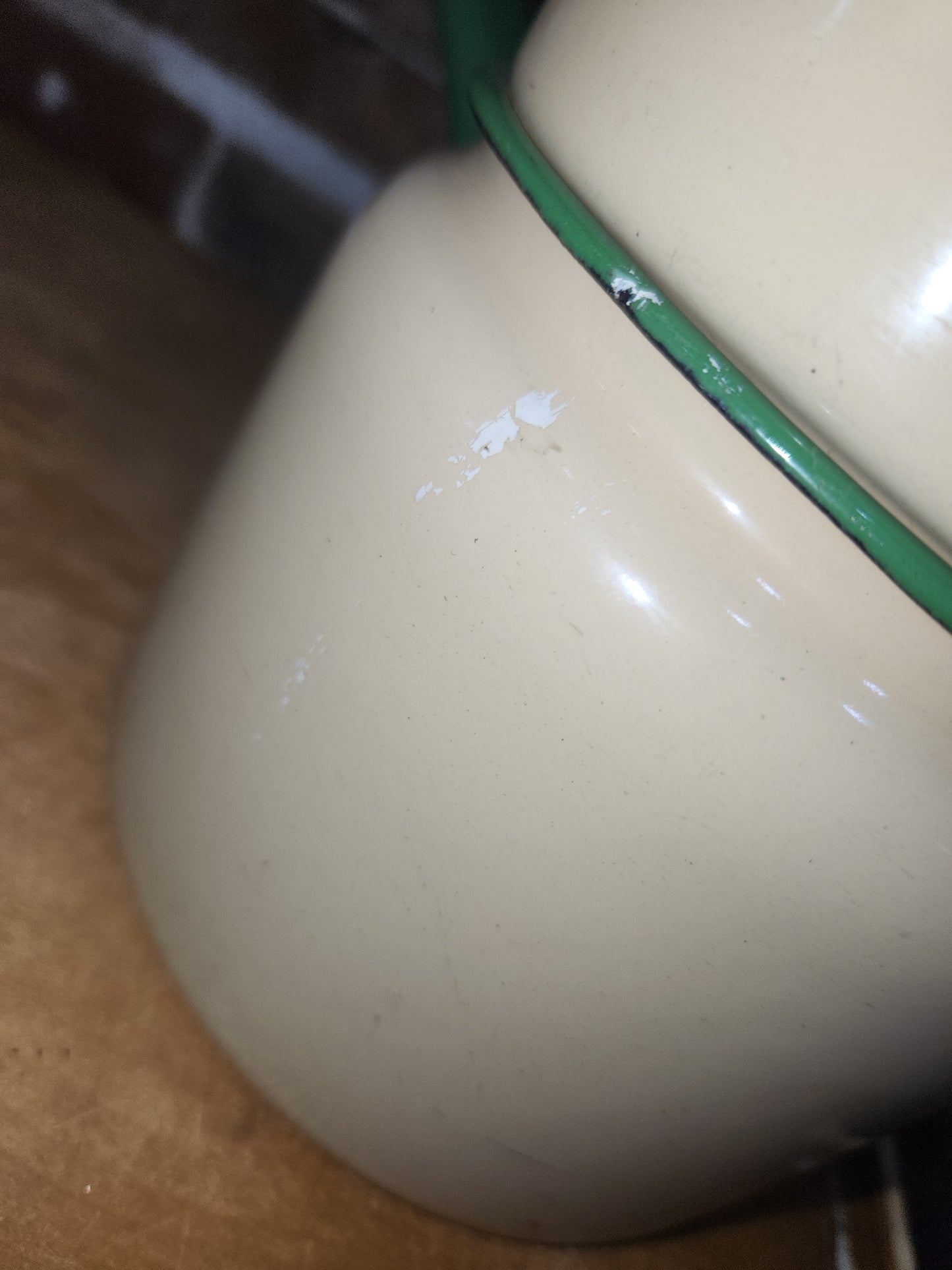 Vintage Enamelware Double Boiler Pot Cream With Green AS IS no lid ew87