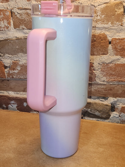 Custom Order 40 oz Traveler Tumbler Ombre Multicolor Unicorn Pink Handle and Top