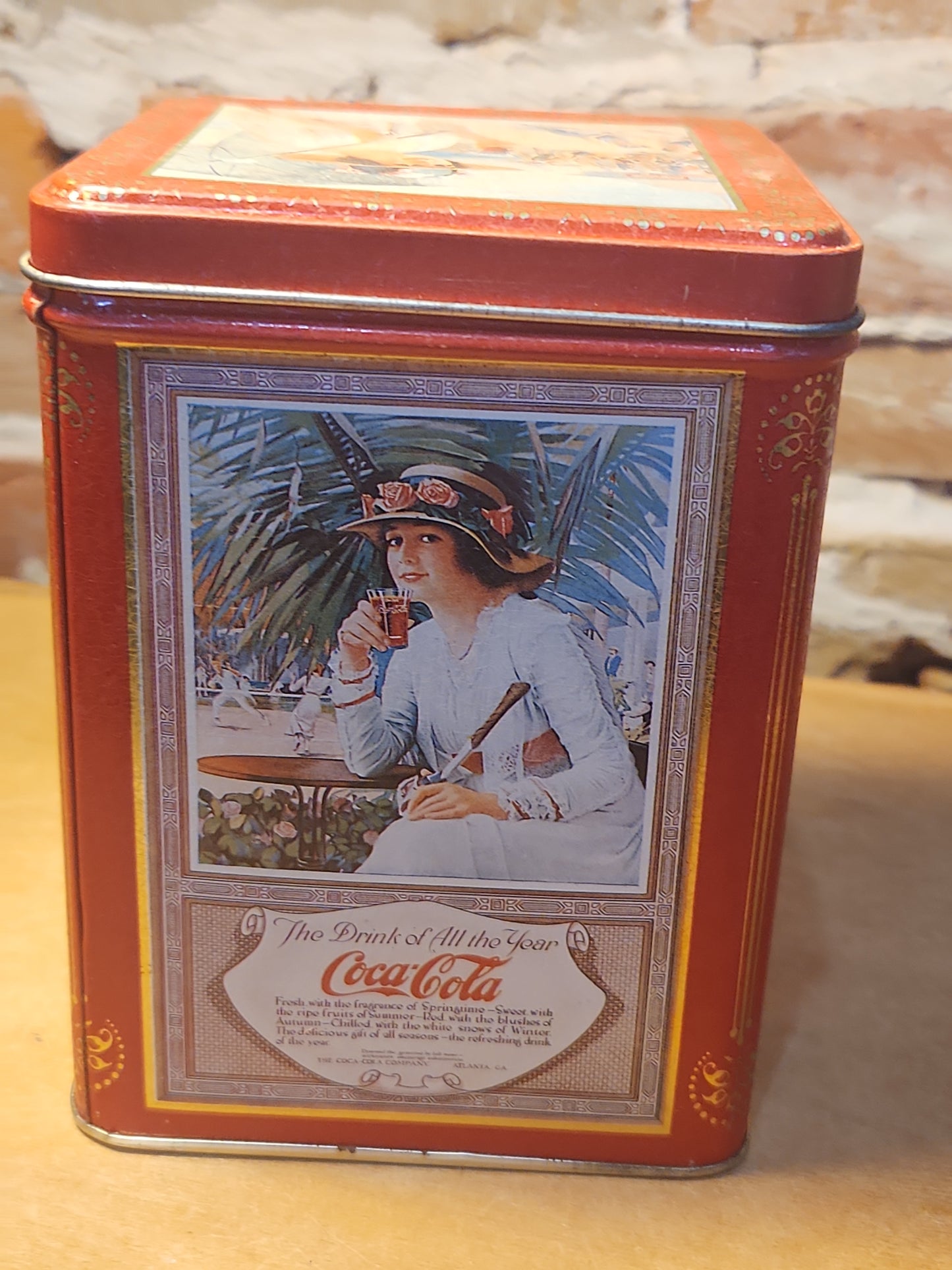 Vintage Tin Coca-Cola Gold Red Cream Enjoy Thirst The Drink of All the Year Coke 1993 cct82