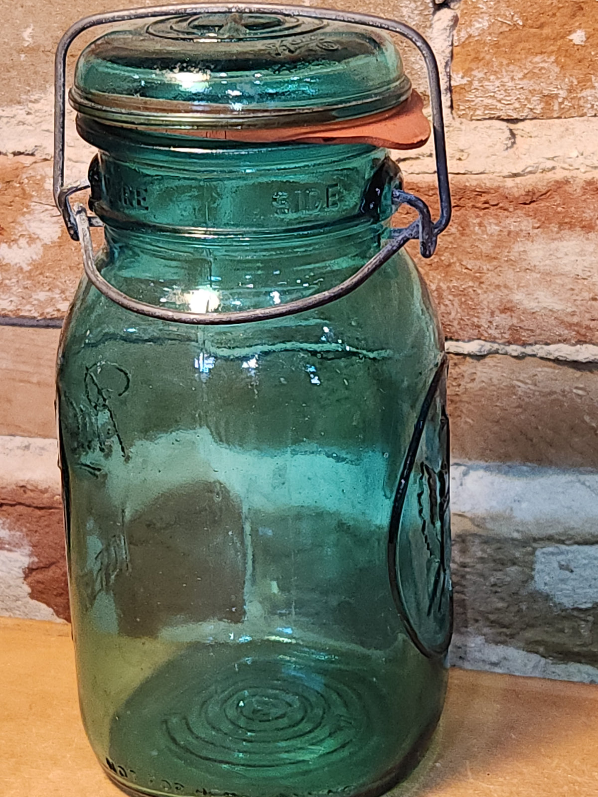 Vintage Ball Ideal Green Blue Teal Jar Bicentennial Eagle Wire Seal jar2