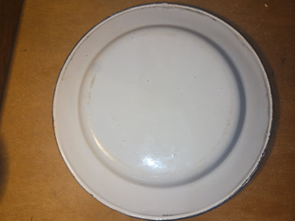 Vintage Set of 6 White Blue Enamel Plates AS IS ena91