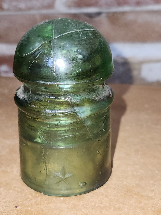 Vintage Insulator 102 Star Pony 7up Green Glass Bubbles DAMAGED si8