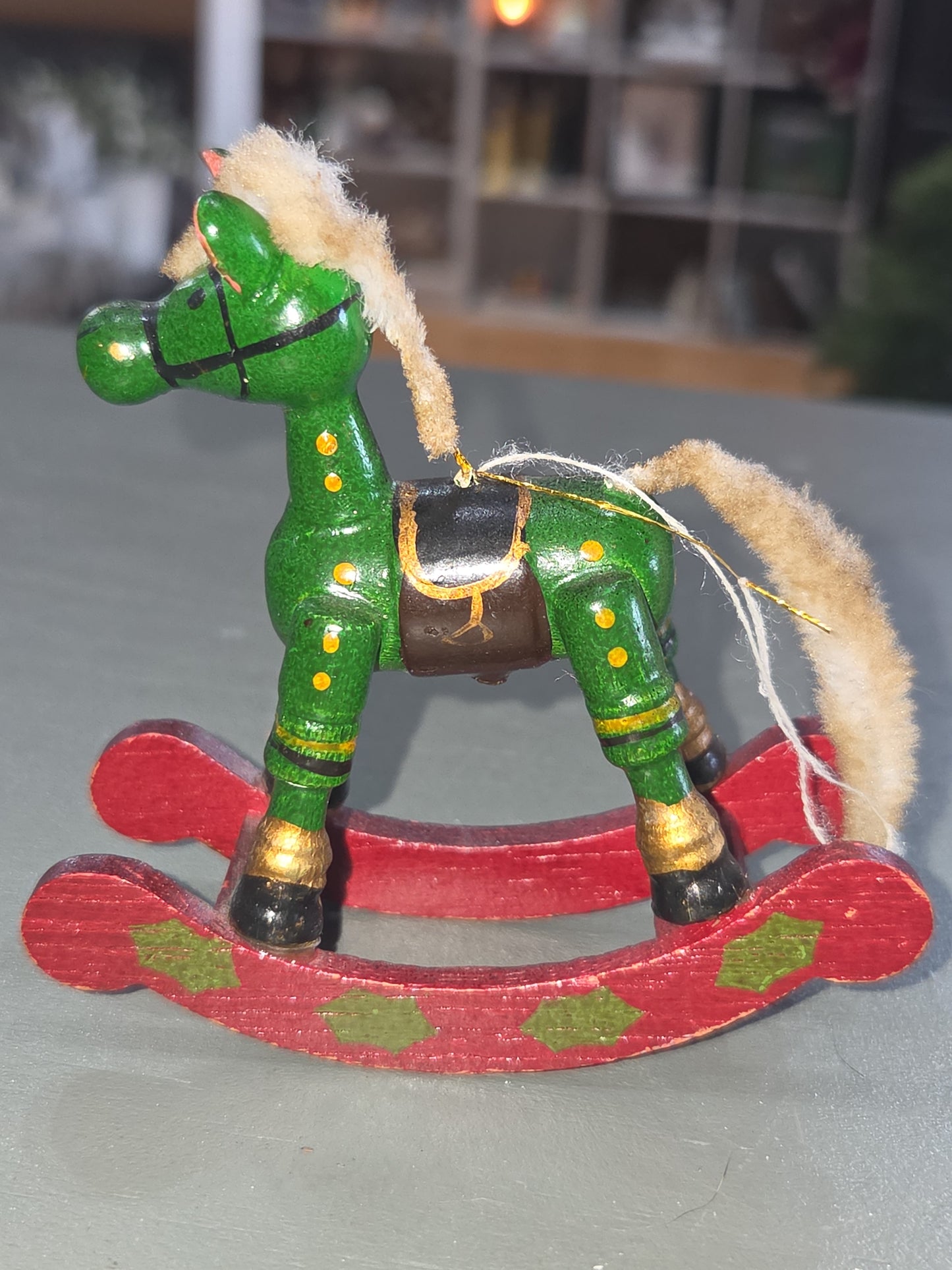 Vintage Wooden Ornaments Rocking Horses Set of 2 AS IS MCM Kitchy