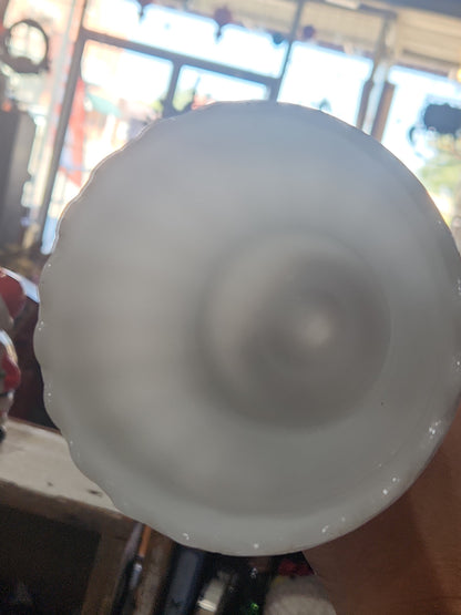 Vintage Milk Glass Ribbed, flutted Scalloped edge compote dish on pedestal candy planter dessert mg56