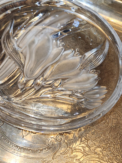 Vintage Mikasa Pressed Glass Parisian Iris Candy Dish Flowers Clear and Frosted gl08