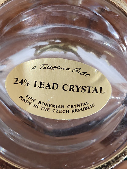 Fine Bohemian 24% Lead Crystal Vase with Jeweled Holly Leaf and Berries Czech Republic va3