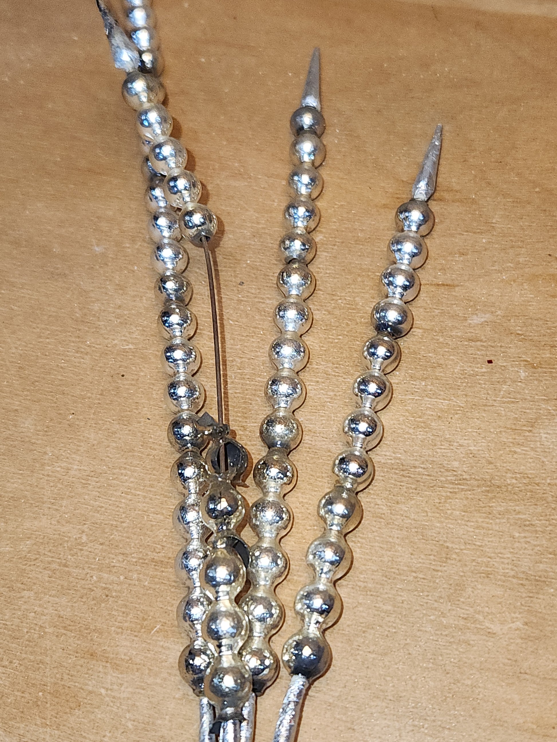 Vintage Mercury Glass Bead Picks Silver Green Beads with Spikes Stems Picks
