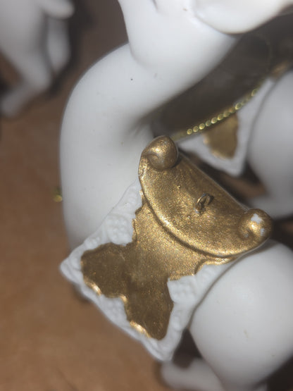 Vintage Living Quarters Bisque Porcelain Ornaments Deer White Gold Christmas Set of 4