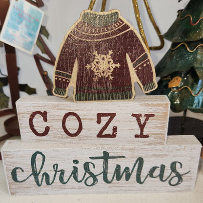 Cozy Christmas Sign Set of 3 with a Christmas Sweater.