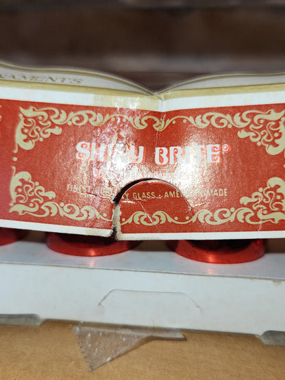 Box of Shiny Brite red ornaments .98" 1" 25mm box of 12 Box As Is No Hangers BO05