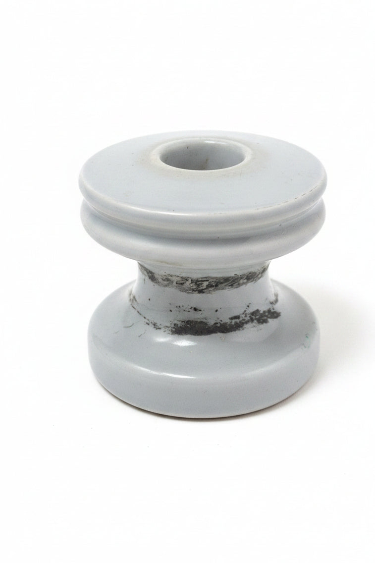 Vintage Electrical Telegraph Knob Tube Wire Insulator Grey Glazed Ceramic I345