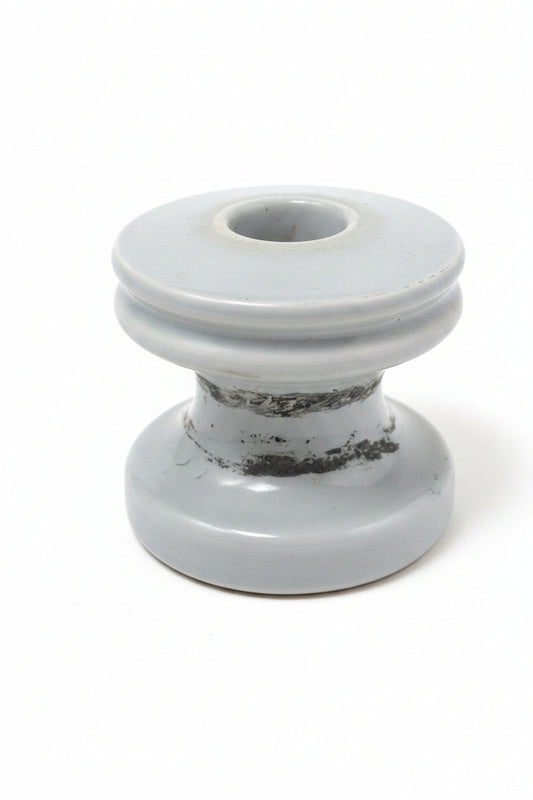 Vintage Electrical Telegraph Knob Tube Wire Insulator Grey Glazed Ceramic I345