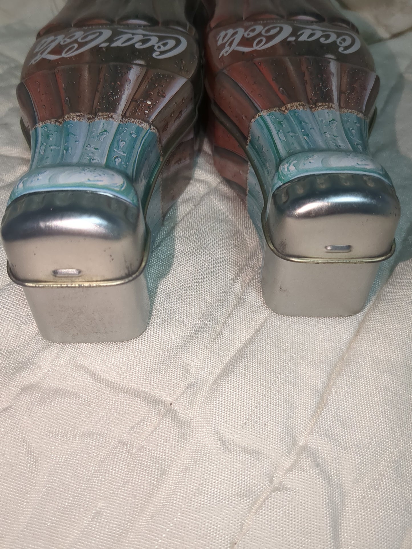 Vintage 1997 set of 2 Coca-Cola Coke Bottles Collectible Tin 11" cct9