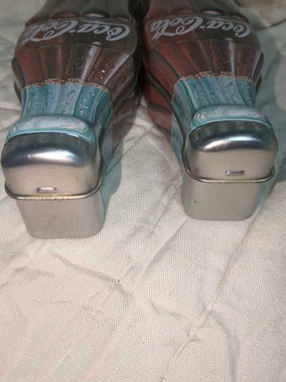 Vintage 1997 set of 2 Coca-Cola Coke Bottles Collectible Tin 11" cct9