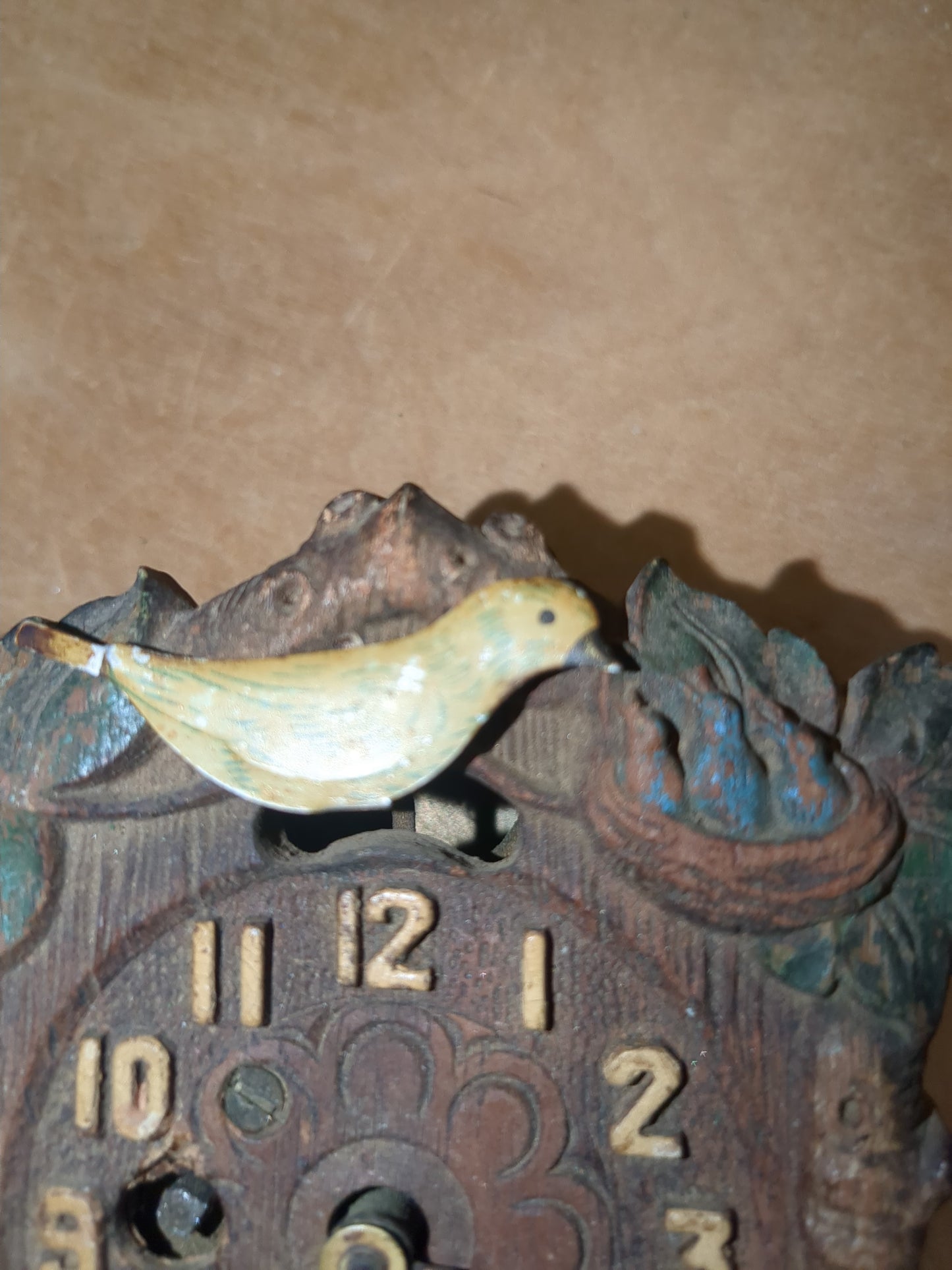 Vintage August C. Keebler Co. Pendulette Clock Red Flowers Blue Birds Nest Small AS IS Not Tested cl4